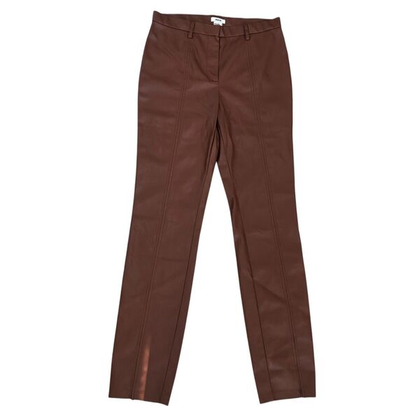 Jason Wu Faux Leather Sexy‎ Women’s Pants Brown Skinny Slim Slit Hem Sz M - Picture 1 of 14